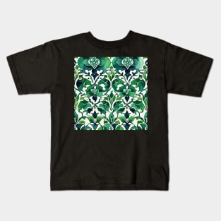 Green Ottoman Pattern on White Kids T-Shirt